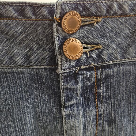 Vintage Rewind Jean Skirt Size 15 Blue Washed Denim Paneled Flared Western - Picture 7 of 8